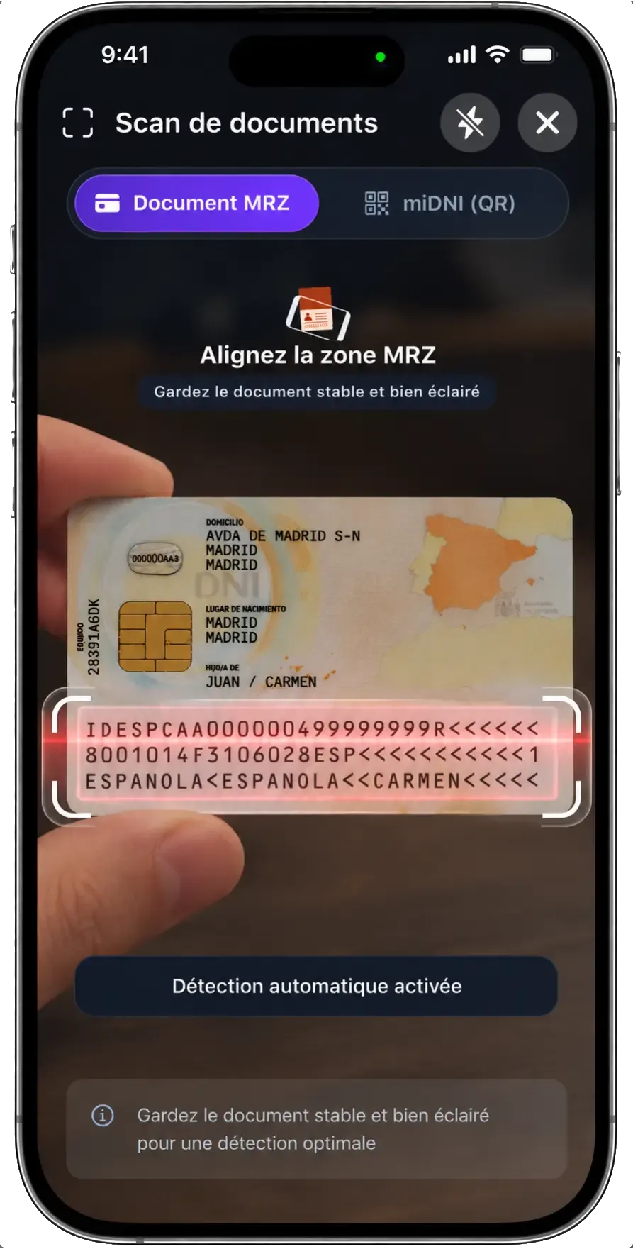 Numérisation de la pièce d’identité