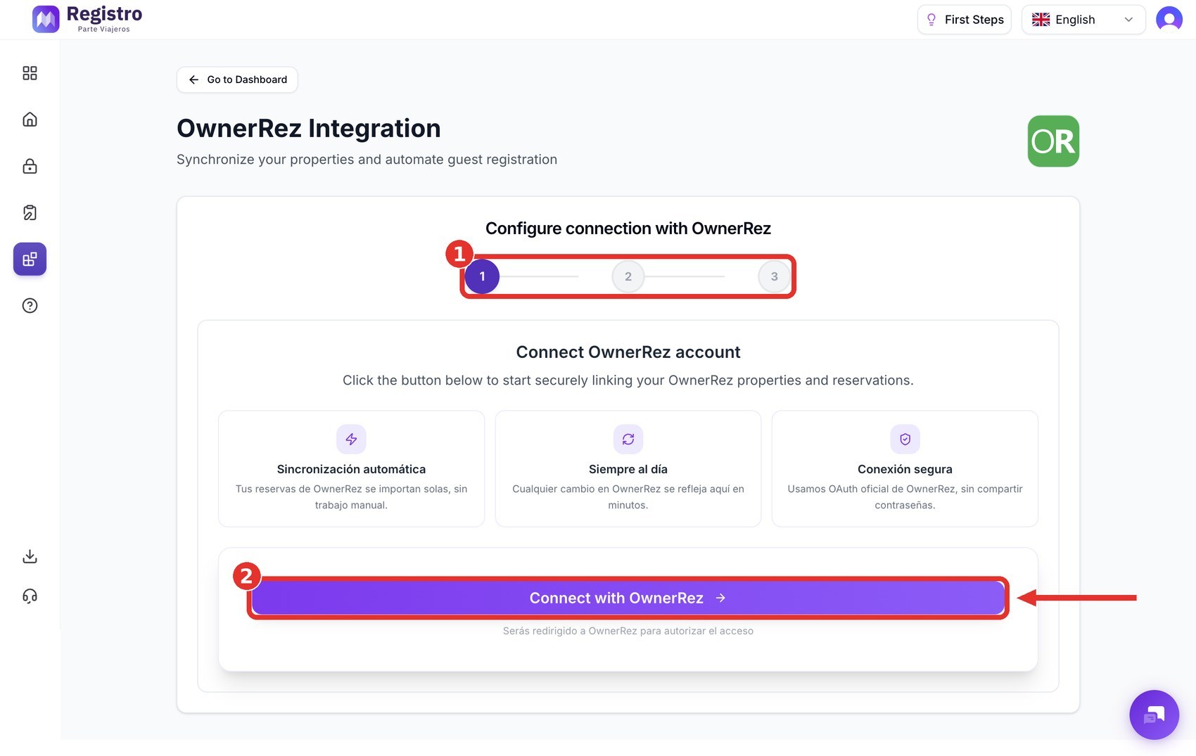 Wizard to connect OwnerRez