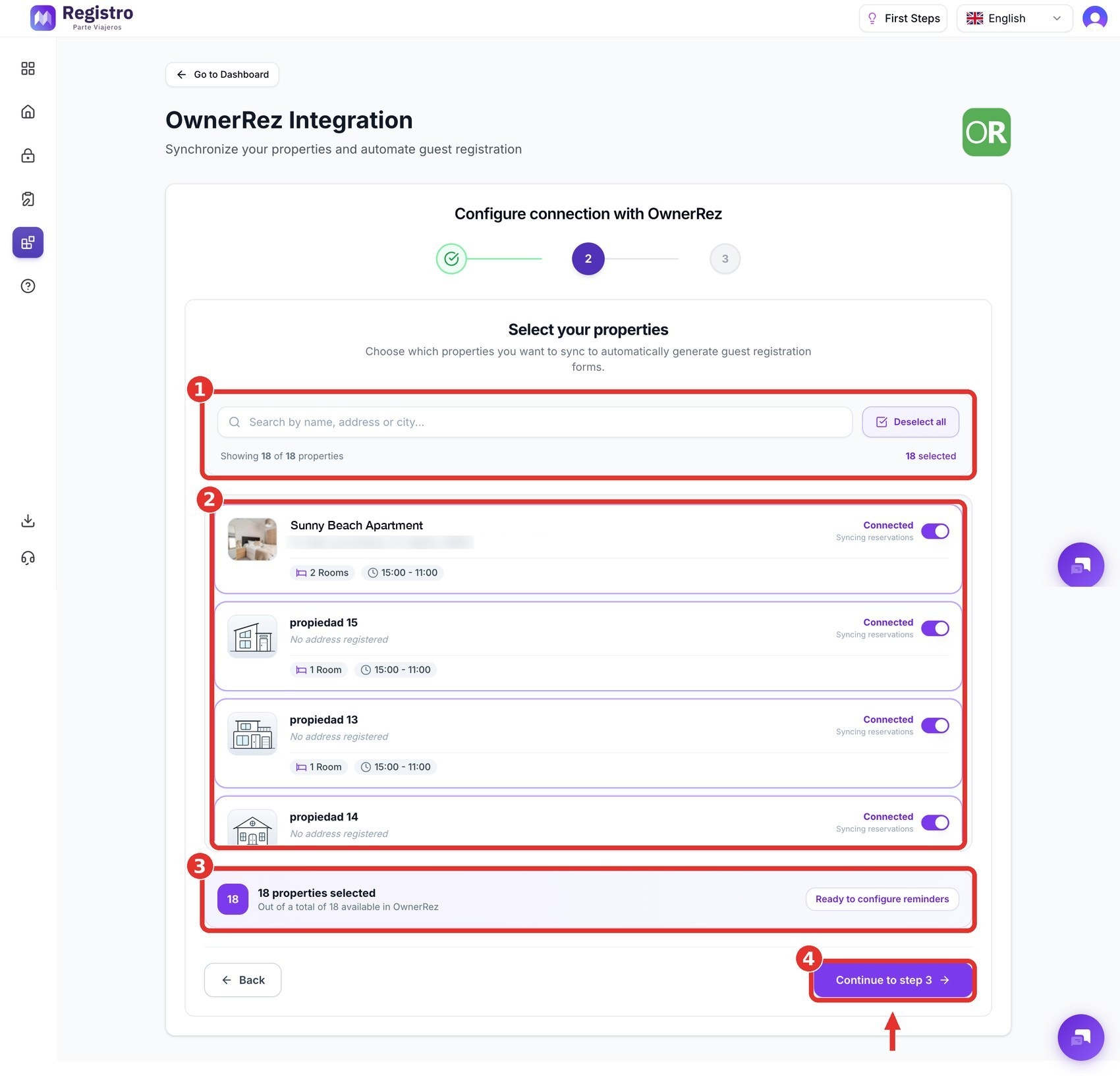 Select properties to synchronize