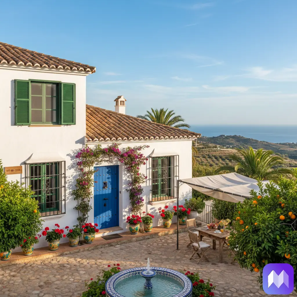 Licencia de Alquiler Vacacional en Andalucía: Guía Completa y Actualizada 2026 una vivienda andaluza de estilo tradicional, en un entorno rural, en la parte inferior derecha aparece el logo de Registro Parte Viajeros.