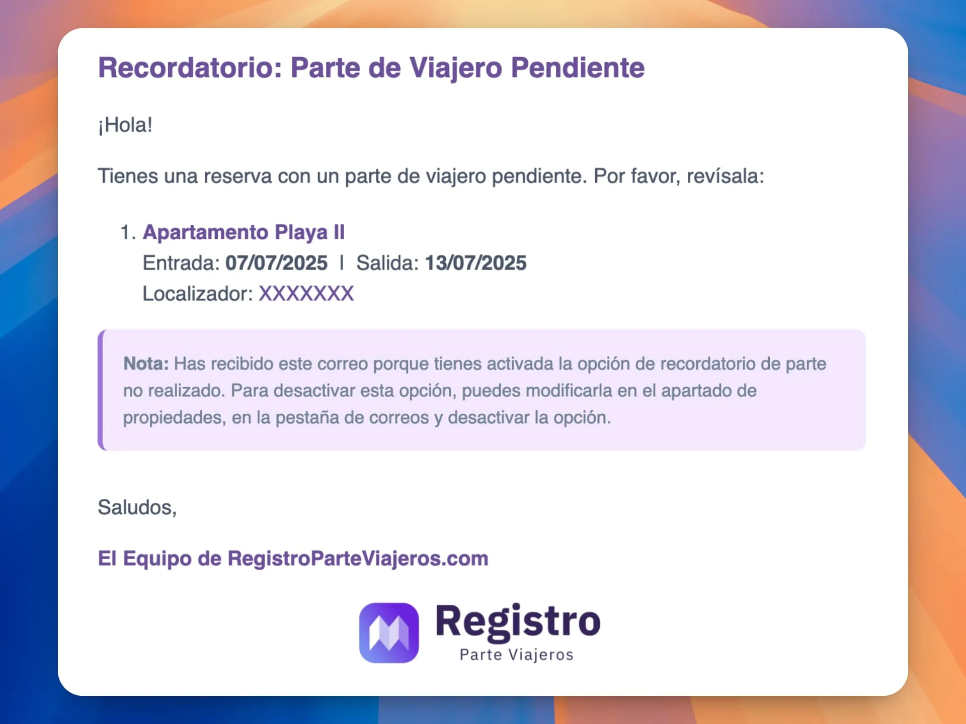 Recordatorio al anfitrión Recordatorio al anfitrión